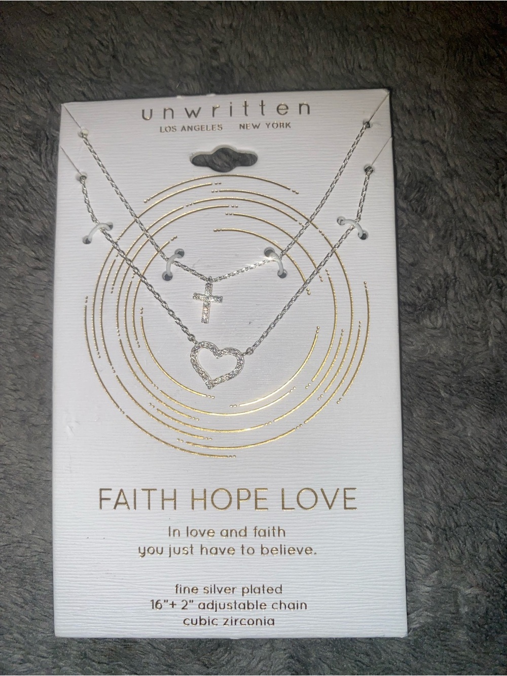 Unwritten Silver Heart & Cross Layered Necklace Set